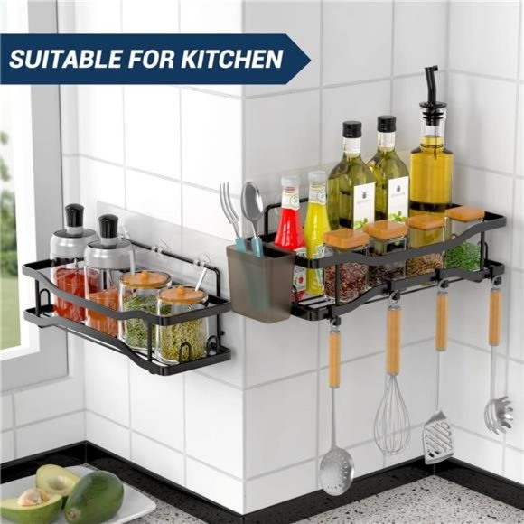 2 Pack Bathroom Shower Organizer, Adhesive Shelves with hooks and Hanging Cups - Picture 2 of 6